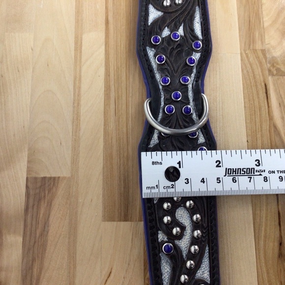 Madcow genuine leather contemporary dog collar handcraf black cerule blue silver - Picture 13 of 16